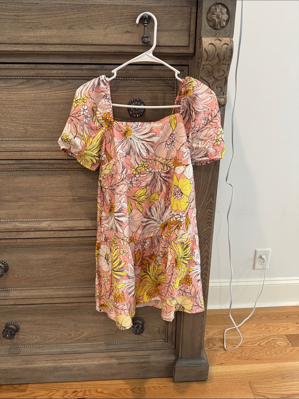 LOFT Pink Floral Puff-Sleeve Mini Dress